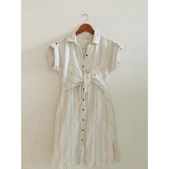 EUC Anthropologie Maeve Striped Button Down Tie Front Dress Beach Cotton 4 - Picture 4 of 13